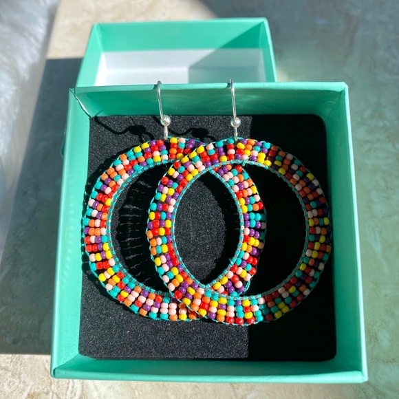 Multicolor Beaded Hoop Earrings - Picture 3 of 4
